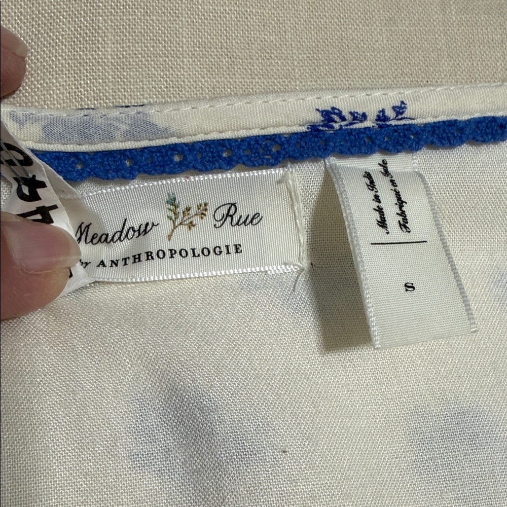 Anthropologie Meadow Rue Cream Dress & Blue Floral Print & Cut Outs Handkerchief - Picture 6 of 12